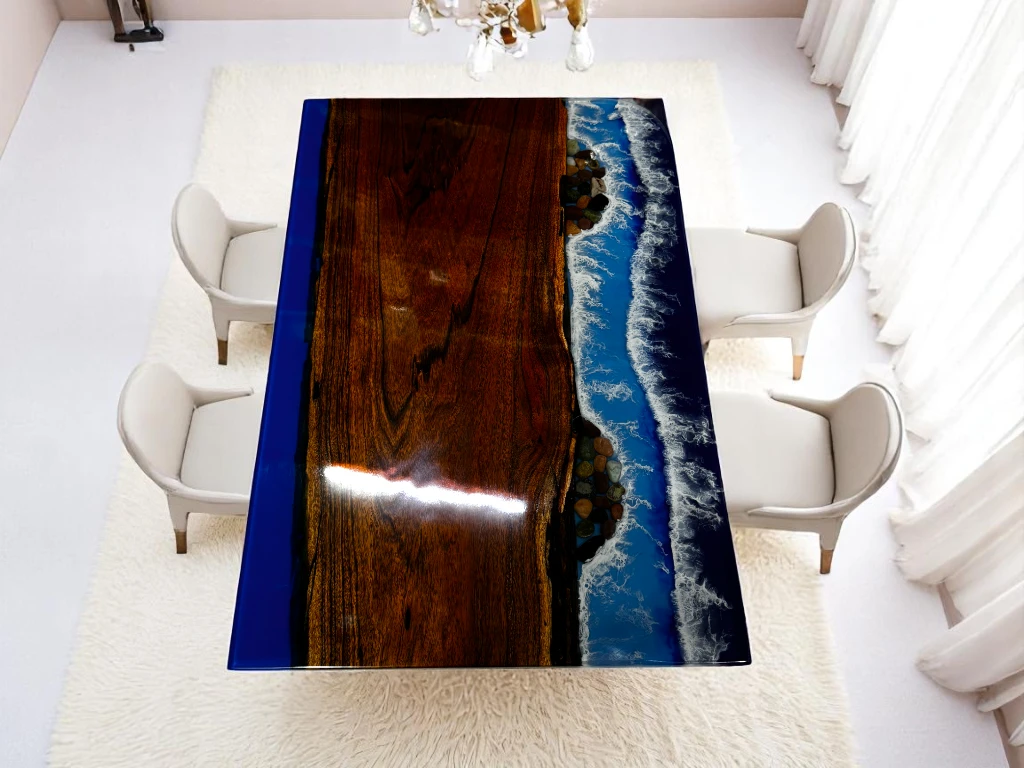 Custom Acacia Wood Epoxy Rectangle Table Perfect for Conference Room